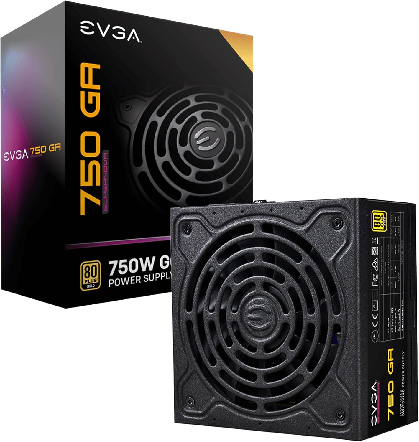 EVGA 220-GA-0750-X1 Super Nova 750 Ga, 80 Plus Gold 750W, Fully Modular, ECO Mode with Dbb Fan, 10 Year Warranty, Compact 150mm Size, Power Supply