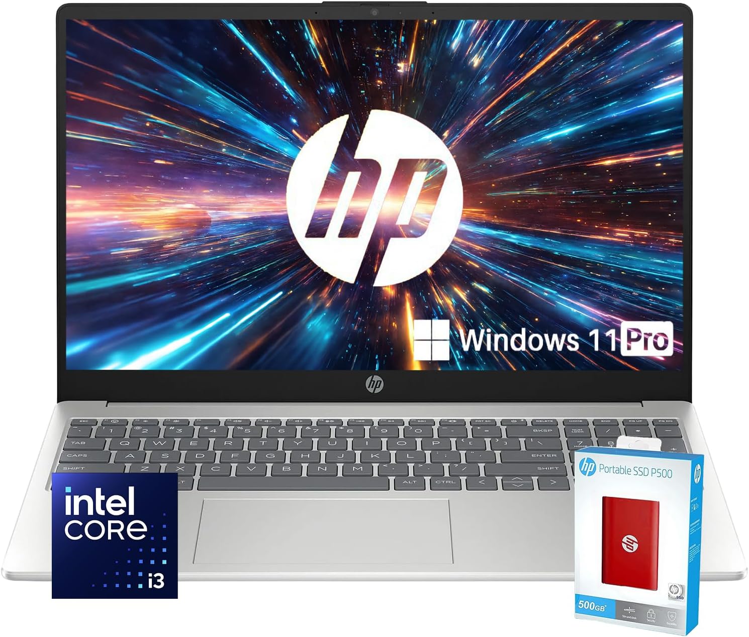 HP Pavilion 15.6″ FHD Laptop | Intel 8-Core CPU | 32GB RAM | 1TB Storage (512GB SSD & 500GB P500 Portable SSD Red) | Wi-Fi 6 | Fingerprint Reader | Type-C | Webcam | HDMI | Windows 11 Pro