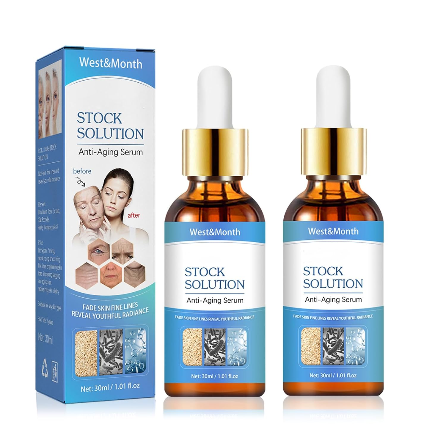 2 Pack Stock Solution Facial Serum, Hydrating Face Serum, In A Bottle Face Serum For Anti Aging, Hydrating Serum For Smooth & Reduce Fine Lines, Boost Skin Collagen & Plump Skin