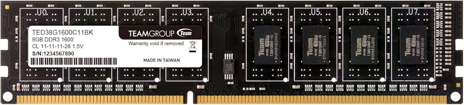 TEAMGROUP Elite DDR3 8GB Single 1600MHz (PC3-12800) CL11 Unbuffered Non-ECC 1.5V UDIMM 240 Pin PC Computer Desktop Memory Module Ram Upgrade – TED38G1600C11-S01 – (1x8GB) Single