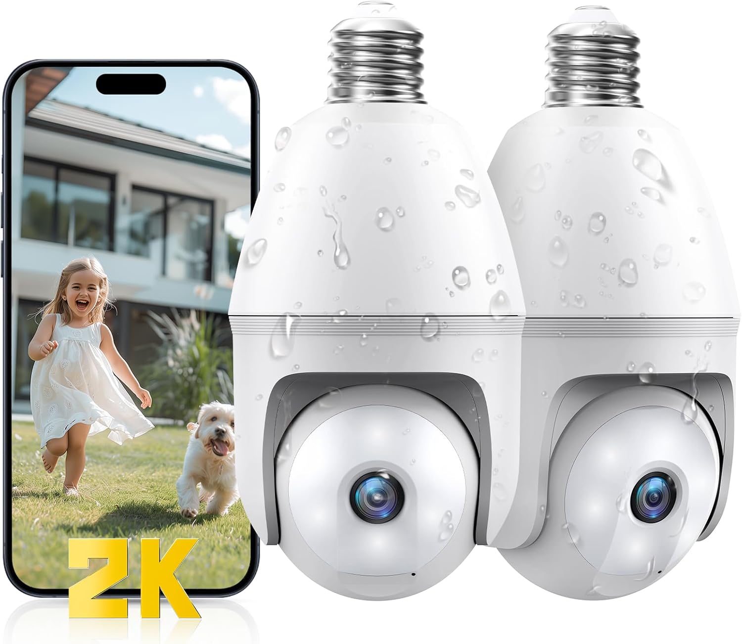 Light Bulb Security Camera Wireless Outdoor,5G&2.4G WiFi 2K Lightbulb Security Camera IP65 Weatherproof Motion Detection Alarm,Two-Way Talk,Color Night Vision,Works with Alexa Light Bulb Camera