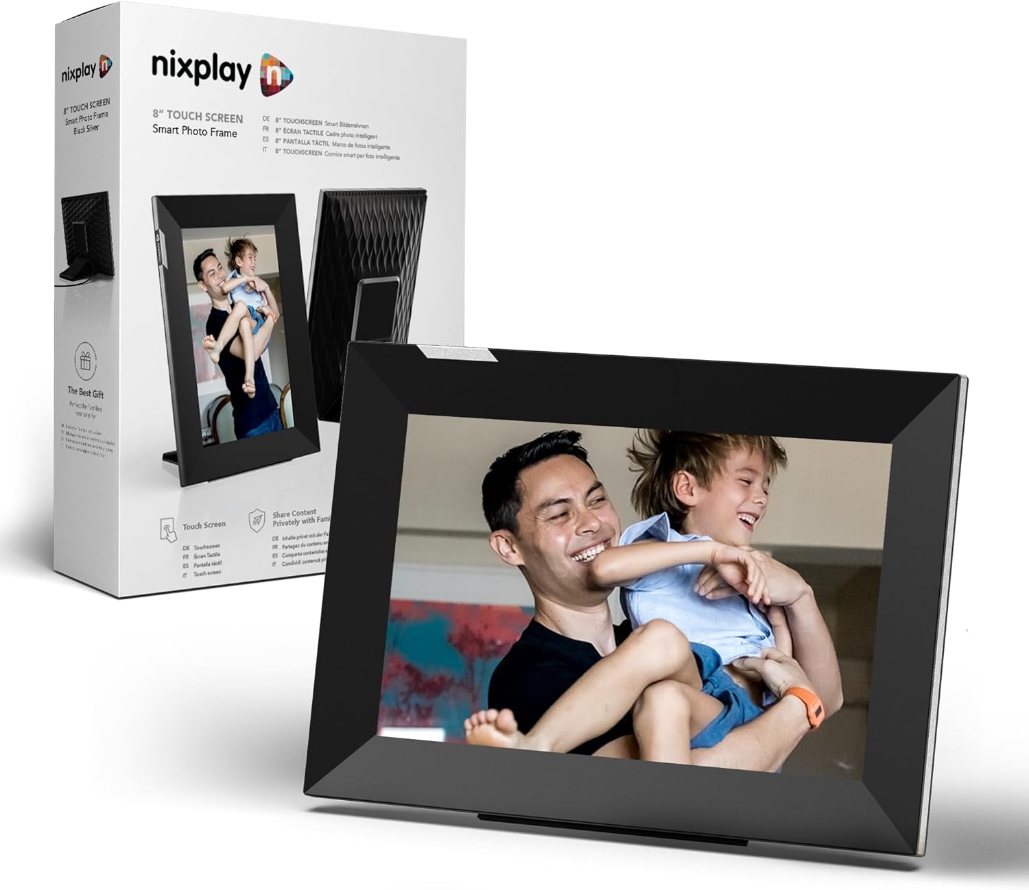 Nixplay 8 inch Touch Screen Digital Picture Frame with WiFi (W08K), Black-Silver, Share Photos and Videos Instantly via Email or App