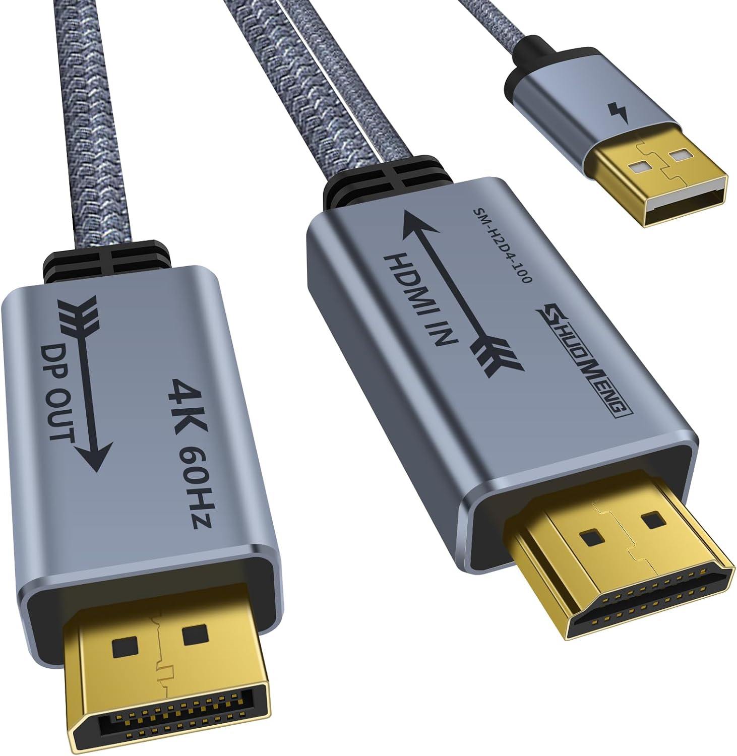 HDMI to Displayport Adapter 4K@60Hz, 2K@120Hz, 1080P@165Hz, HDMI Male Source to DisplayPort Male Monitor Cable, HDMI to DP with USB Power Cable Compatible with PS5, Xbox, Switch, Laptop 1m/3.3ft