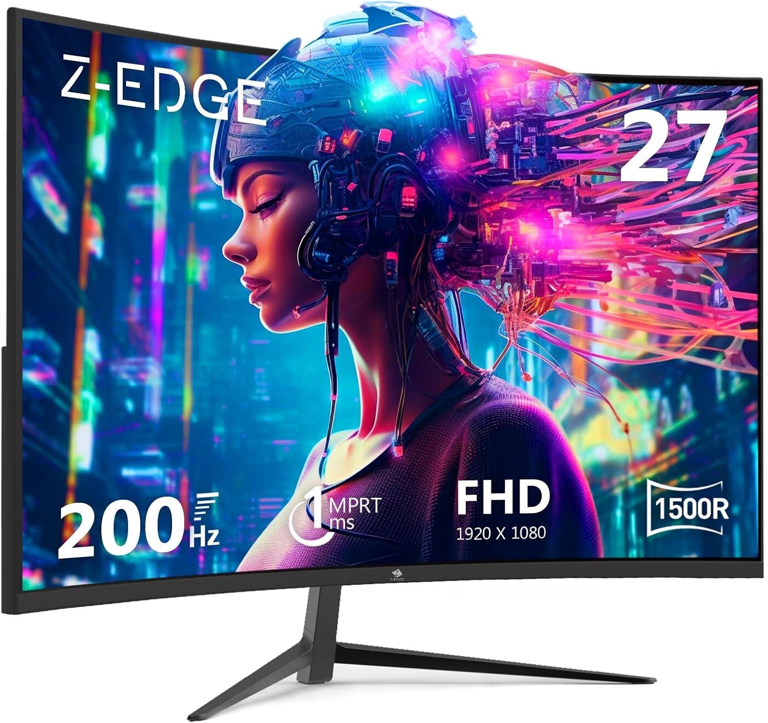 Z-Edge UG27 27-inch Curved Gaming Monitor 16:9 1920×1080 200Hz 1ms Frameless LED Gaming Monitor, AMD Freesync Premium Display Port HDMI