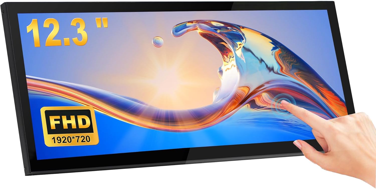 12.3 Inch Touchscreen Monitor IPS 1920×720 Stretched Bar LCD Mini Touch Screen Monitor Secondary Screen Portable Display HDMI for Laptop PC Temperature Aida64 GPU CPU RAM Monitoring