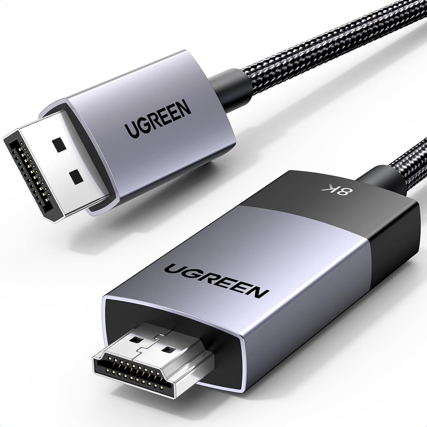 UGREEN Unidirectional DisplayPort to HDMI Cable 8K@60Hz 4K@120Hz Active DP 1.4 to HDMI 2.1 Cord HDR, Dolby, HDCP2.3, DSC1.2a, 32.4Gbps Braided 3.3FT Compatible with Monitor, Dell, HP, HDTV, AMD NVIDIA