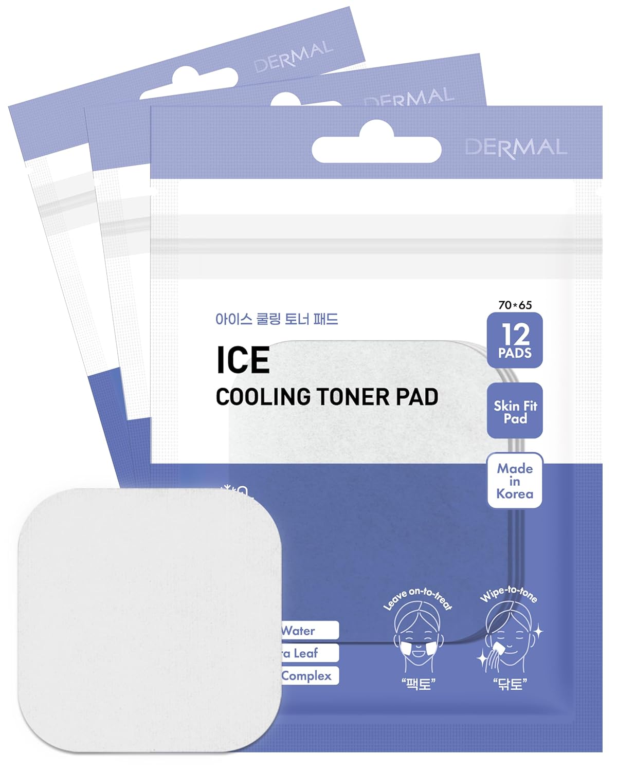 DERMAL Ice Cooling Toner Pad – Korean Soothing & Hydrating Toner Pads with Aloe Vera – After Suncare, Sunburn Relief, Redness Relief – Vegan Square Pads – Travel Kit 12 Pads, 3 Pack (Total 36 Pads)