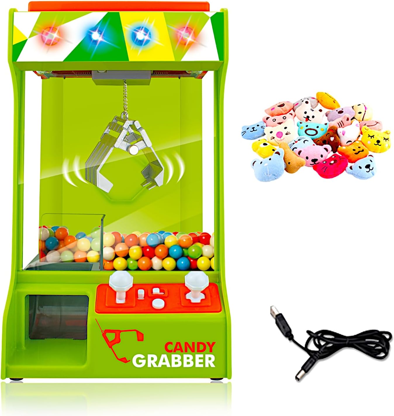 POCO DIVO Claw Machine Arcade Grabber, Plushies Gift Candy Prize Figures Capsules Dispenser, Flashing Lights Adjustable Game Music, Battery USB Power Crane, Kids Boys Girls Classic Treats Vending Toy