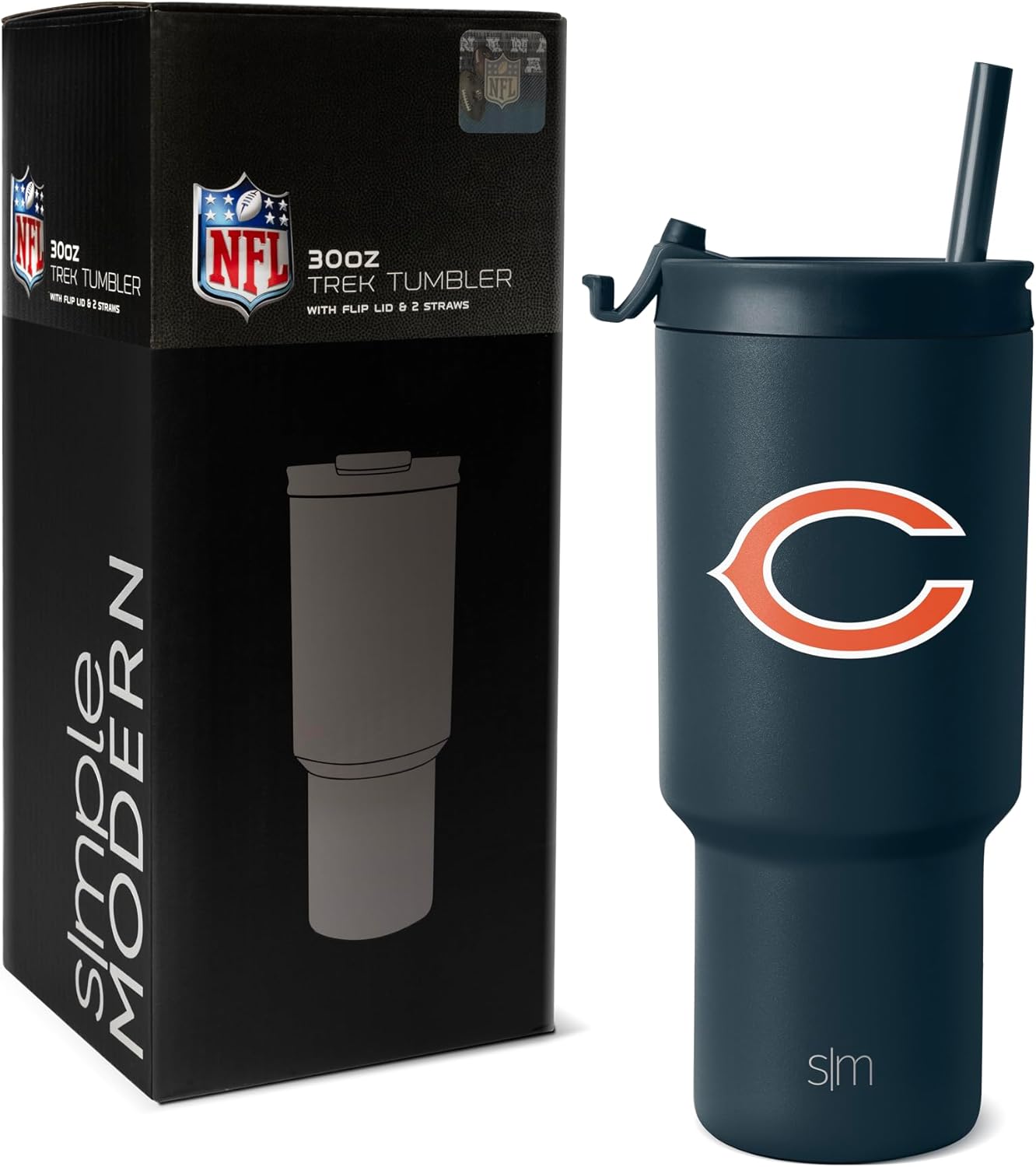 Simple Modern Officially Licensed NFL Chicago Bears 30 oz Tumbler with Flip Lid and Straws | Insulated Cup Stainless Steel | Gifts for Men Women | Trek Collection | Chicago Bears