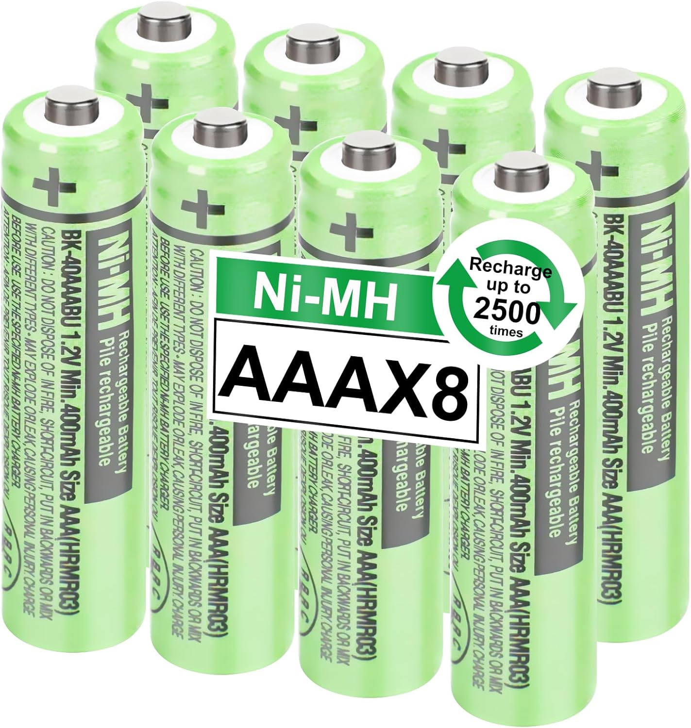 8Pack BK-40AAABU Ni-MH AAA Rechargeable Batteries 400mah 1.2V AAA NI-MH Rechargeable Batteries for Panasonic Cordless Phones, Remote Controls, Electronics