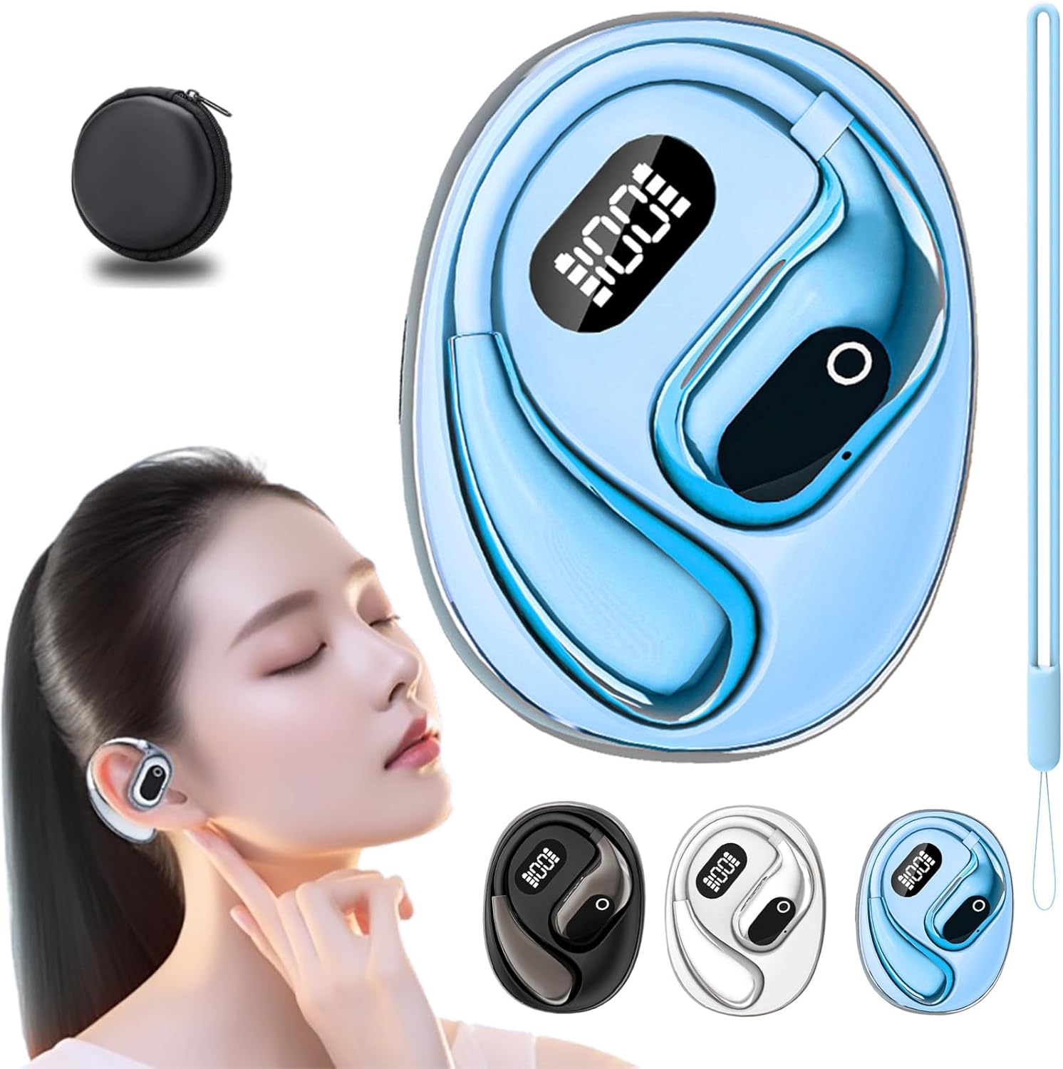 Peachloft Translator, Peachloft Translator Earbuds, AI Translation Open Ear Earbuds, Language Translation Earbuds Real Time, Wireless Bluetooth Translation Earbuds, Support 150 Languages (Blue)