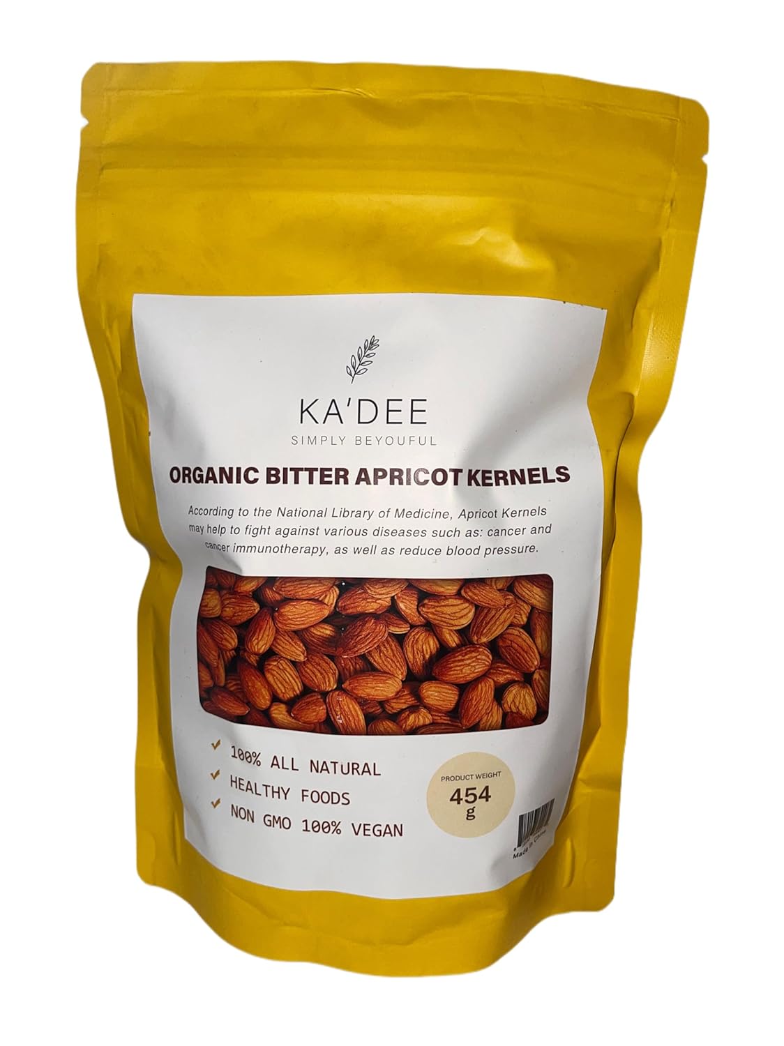 Ka’Dee Simply Beyouful Bitter Apricot Kernels Organic Raw (1LB),100% USDA Organic Certified Seeds, NON-GMO, Gluten Free, Resealable Bag