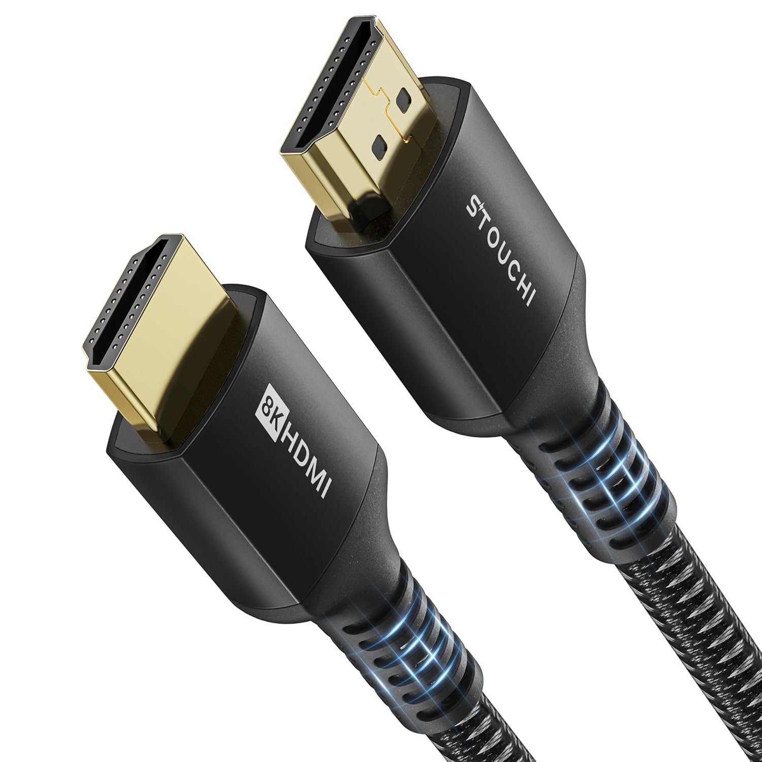 Stouchi 8K HDMI 2.1 Cable 48Gbps 3ft, Ultra High Speed Short HDMI Cable Braided Cord-4K@120Hz 8K@60Hz, eARC, DTS:X, HDCP 2.2 & 2.3, HDR 10 Compatible with Roku TV/PS5/HDTV/Blu-ray, Black