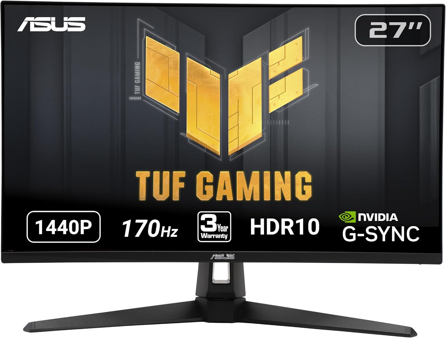 ASUS TUF Gaming 27″ 2K HDR Monitor (VG27AQ1A) – QHD (2560 x 1440), IPS, 170Hz (Supports 144Hz), 1ms, Extreme Low Motion Blur, Speaker, G-SYNC Compatible, VESA Mountable, DisplayPort, HDMI,BLACK