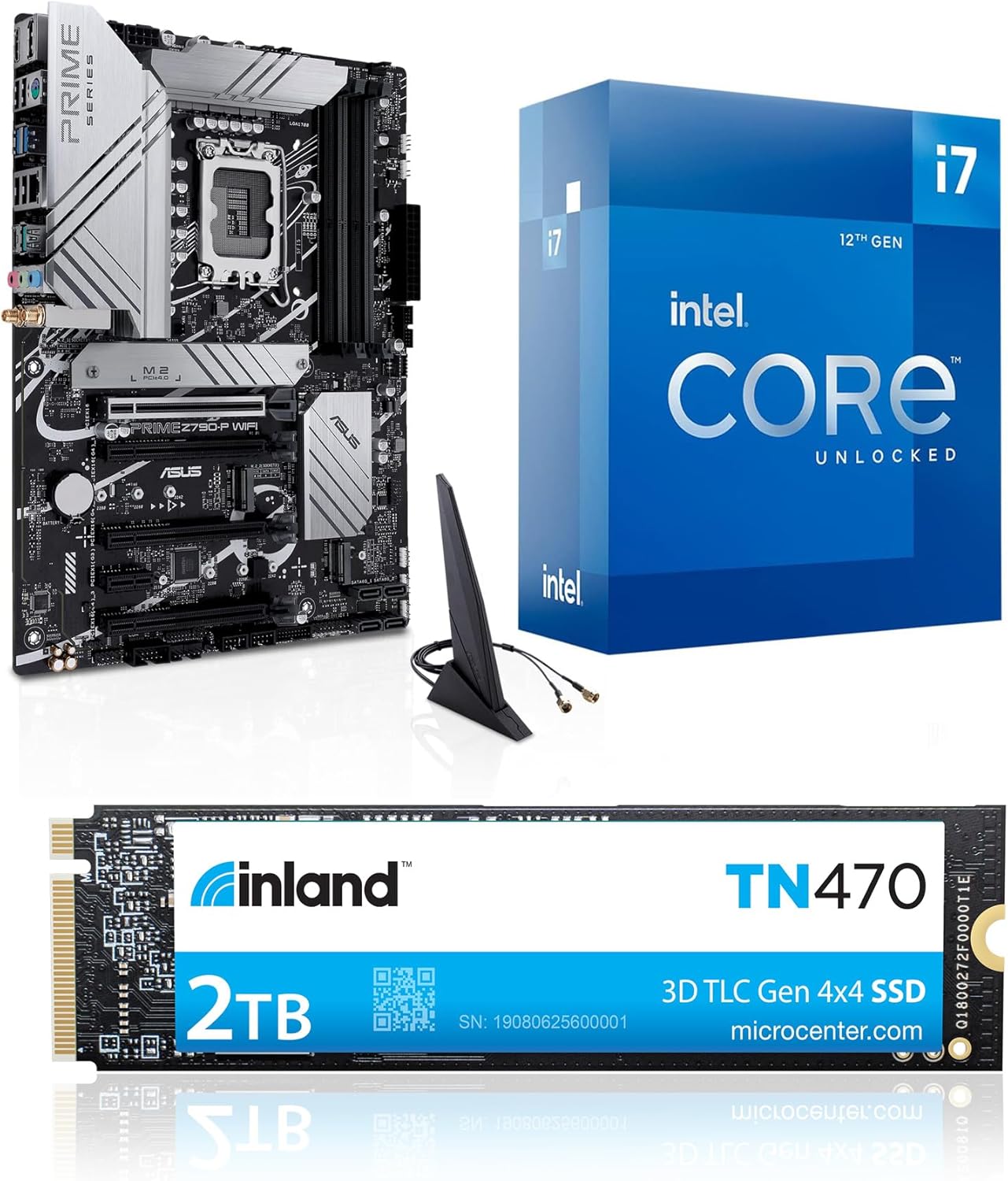 Micro Center 3 in 1 Bundle: Intel core i7-12700K Desktop CPU+ASUS Prime Z790-P WiFi Motherboard+ INLAND TN470 2TB NVMe SSD