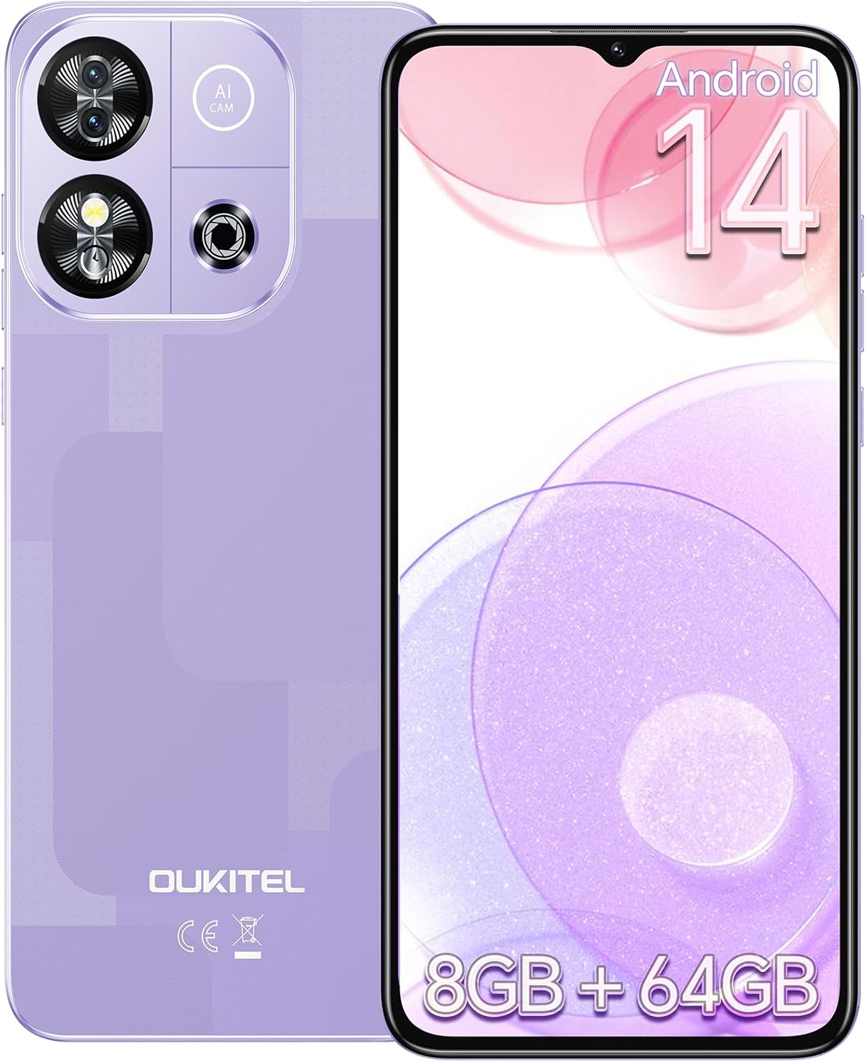 OUKITEL C57S Cell Phone Android 14 Smartphones – 8GB RAM 64/128GB ROM Mobile Phones, 6.52 inch HD+, 4300 mAh Smartphone for Teenagers, Octa-core, 13 MP + 5 MP Cell Phones Dual SIM 4G T-Mobile Phone