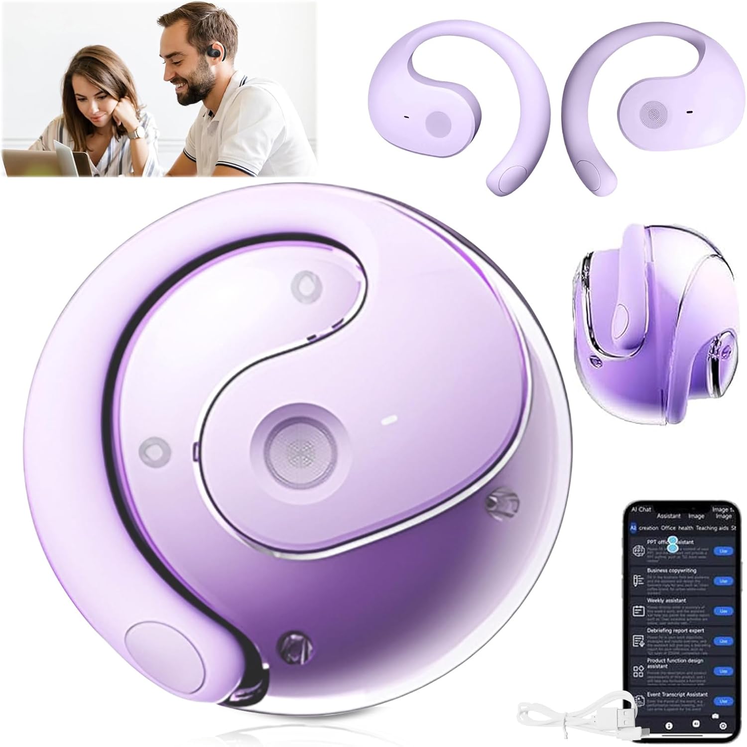 Hy-Undai Hy-T26 Pro Language Translator, Wireless High Precision Translation Headphones, Simultaneous Interpretation Earphone, Ai Hy-Undai Hy T26 Pro, Transcription Accuracy Rate 98% (Purple)