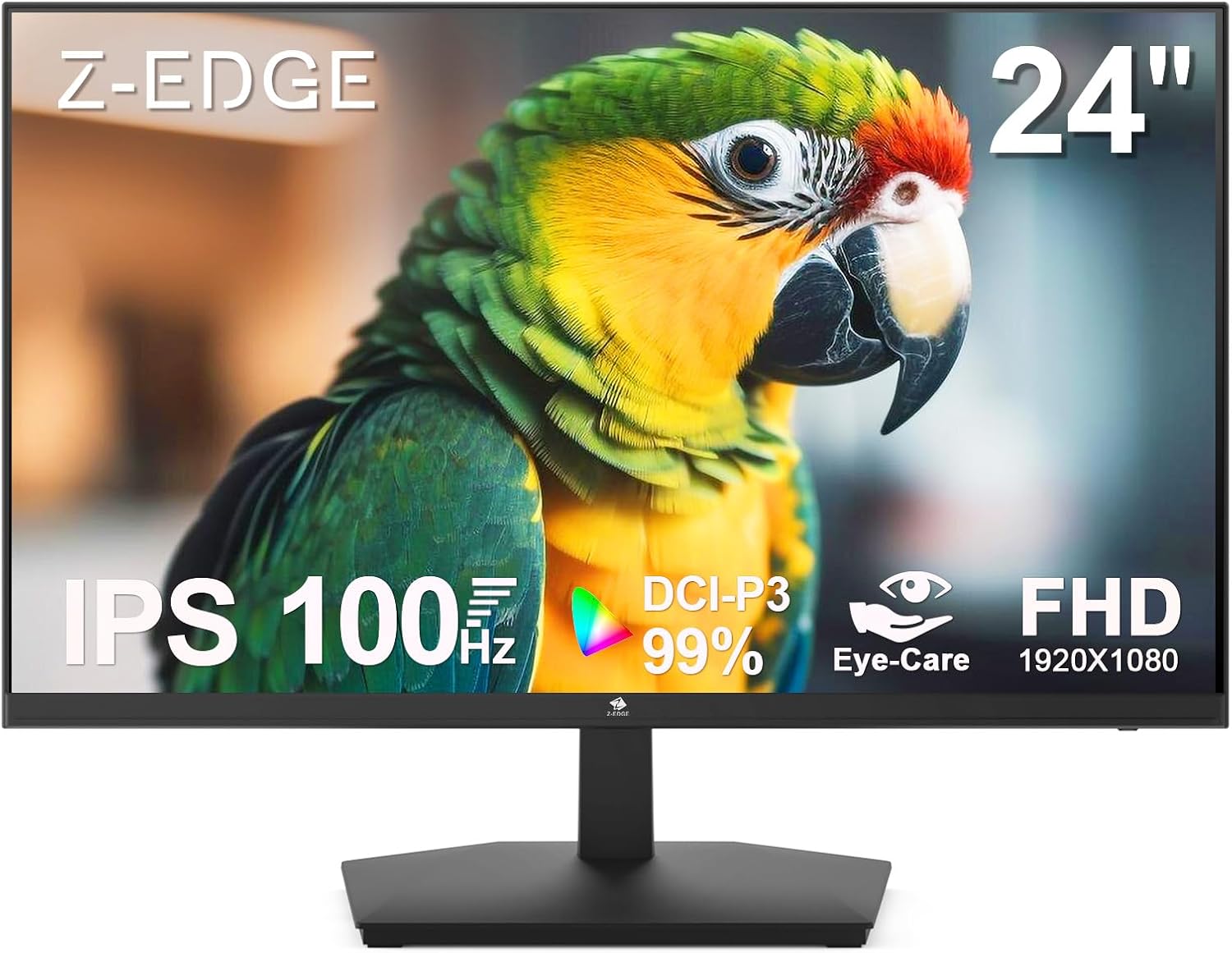 24 inch Monitor, Z-Edge Computer Monitor, Full HD 1920 x 1080p IPS Display 100Hz PC Monitor with HDMI, VGA, Frameless, U24I Anti-Glare Screen