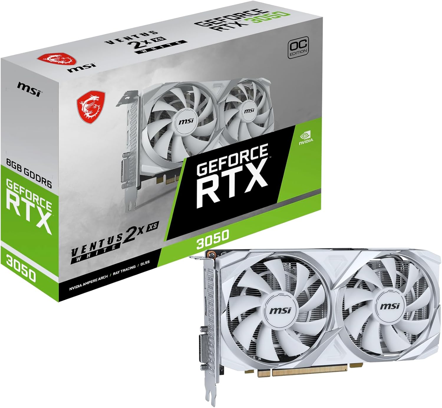 MSI GeForce RTX 3050 Ventus 2X XS White 8G OC (8GB GDDR6/PCI Express 4.0/1807MHz/14000MHz)