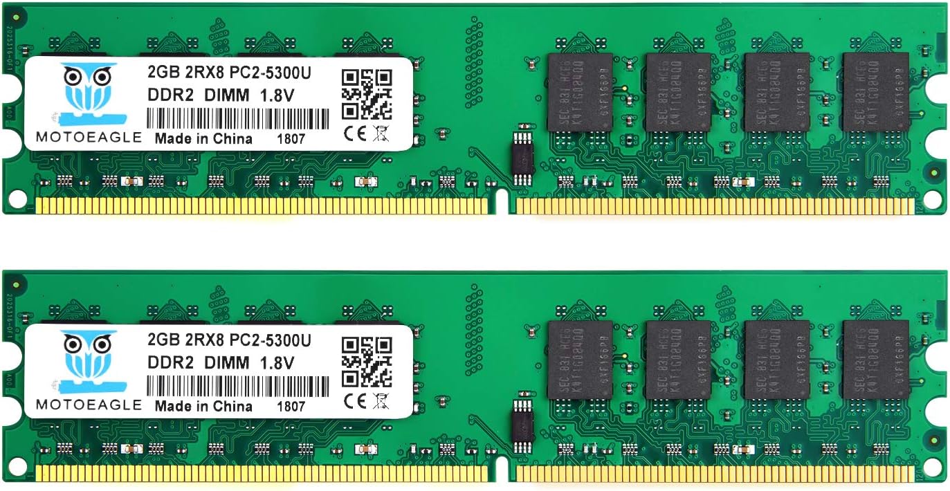 Motoeagle PC2-5300U 4GB Kit (2GBX2) DDR2 667MHz Udimm RAM 2Rx8 PC2 5300 1.8V Unbuffered Desktop Memory Modules