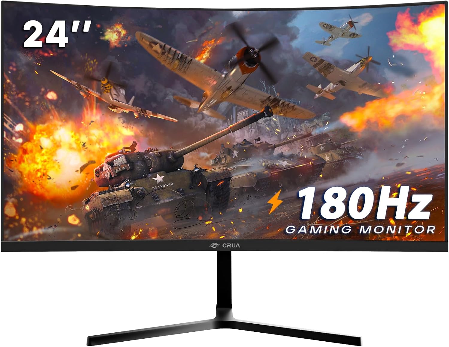 CRUA 24 Inch 144hz/180hz Curved Gaming Monitor, FHD 1080P Frameless Computer Monitors, Support AMD freesync Low Motion Blur, Eye Care, DP, HDMI, Compatible Wall Mountable Installs-Black