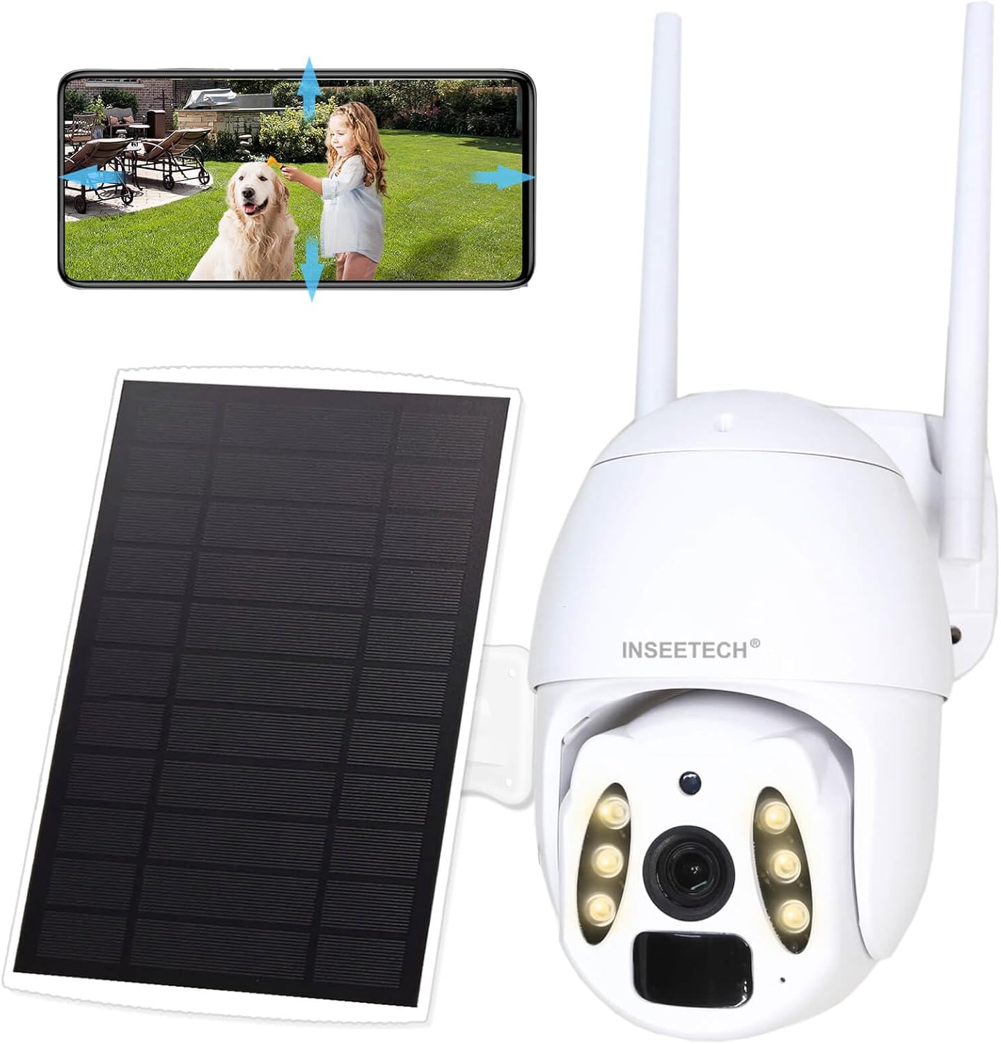 Solar Tuya Smart Camera, 4MP Solar Security Camera Wireless Outdoor with Floodlight, PTZ WiFi Camera for Home Surveillance, 98FT Night Vision, Motion Detection, Waterproof IP66, 2 Way Audio