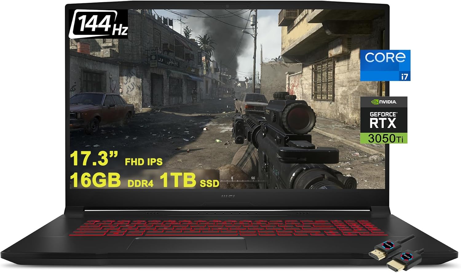 MSI Katana GF76 17 Gaming Laptop I 17.3” FHD IPS 144Hz I Intel 8-Core i7-11800H I 16GB DDR4 1TB SSD I GeForce RTX 3050 Ti I USB-C HDMI Backlit Win10 Black w/DLCA Accessory