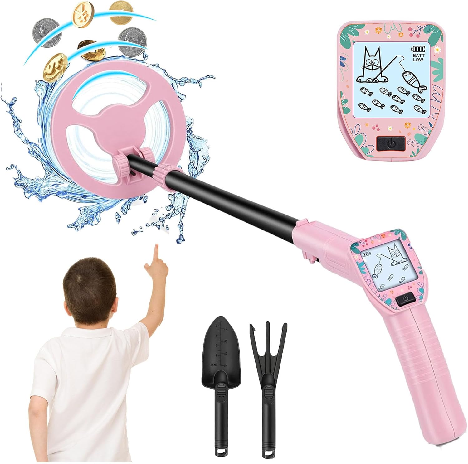 Metal Detector for Kids,Kids Metal Detector with LCD Display,Adjustable Beach Detector,Lightweight Metal Detectors with 6” Search Coil for Beach Exploration Science,Easy to Use, pink