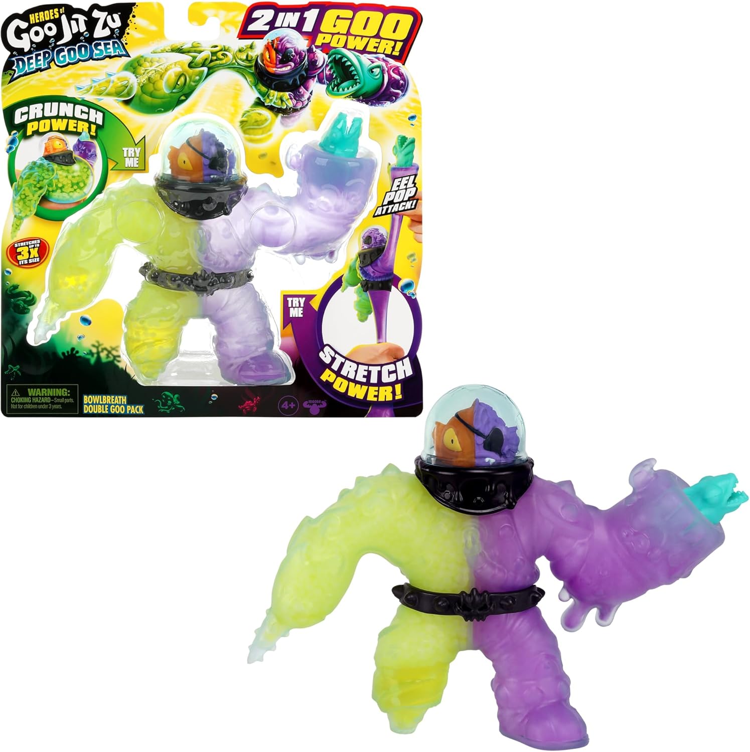 Heroes of Goo Jit Zu Deep Goo Sea Bowlbreath Double Goo Pack. Stretchy, Squishy 6.5″ Bowlbreath with 2 in 1 Goo Power and EEL Pop Attack Weapon