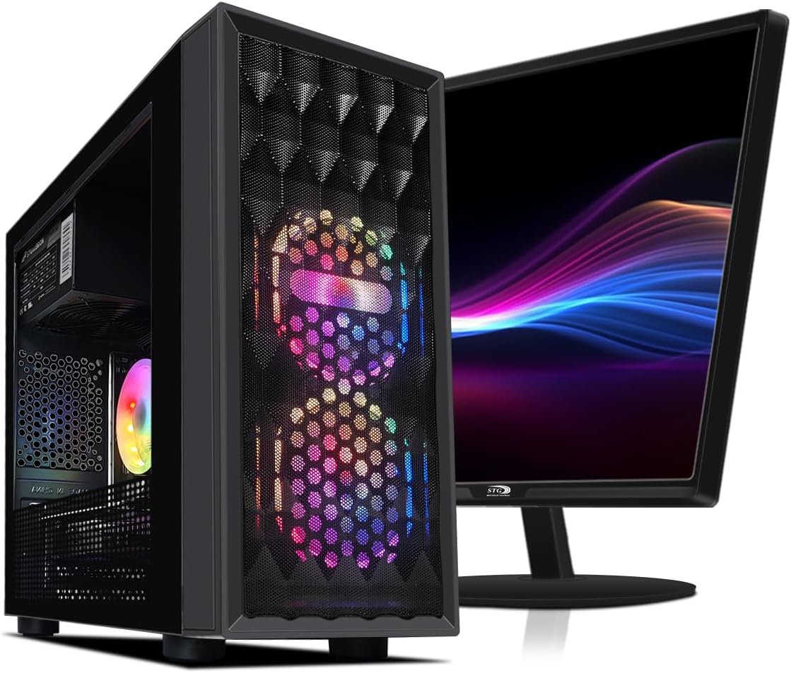 STGAubron Gaming PC Bundle with 24Inch FHD LED Monitor-Radeon RX 560 4G, Intel 10th Gen G5905 3.5G, 16G DDR4, 512G SSD, RGB Fan x2, RGB Mouse Pad, Windows 11 Home