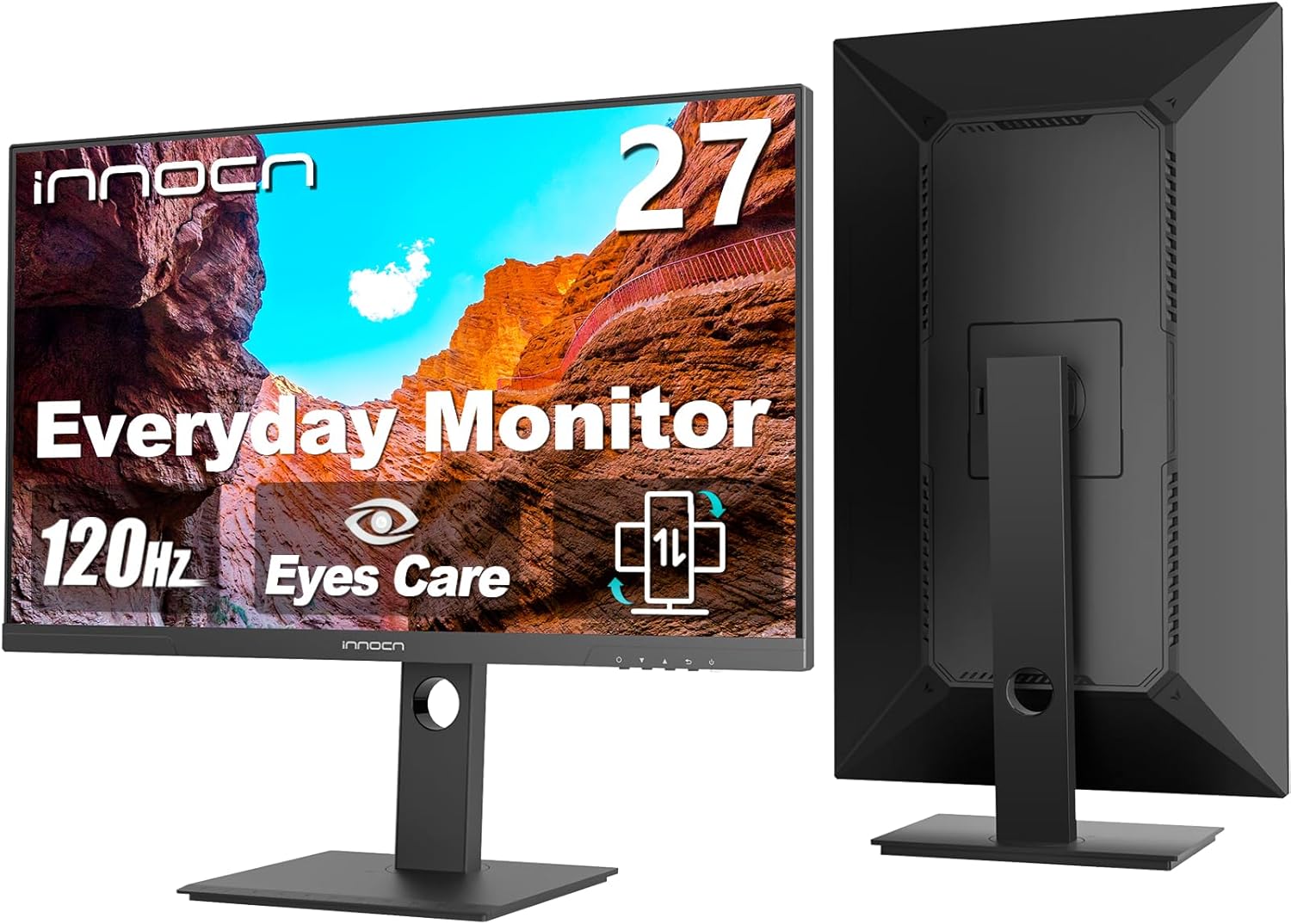 INNOCN 27″ Monitor 120Hz FHD 1920 x 1080p IPS PC Computer Desktop Gaming Display Built-in Speaker, Eyes Care, Height/Pivot Adjustable, HDMI, VGA, VESA Mountable – Black, 27D1FR