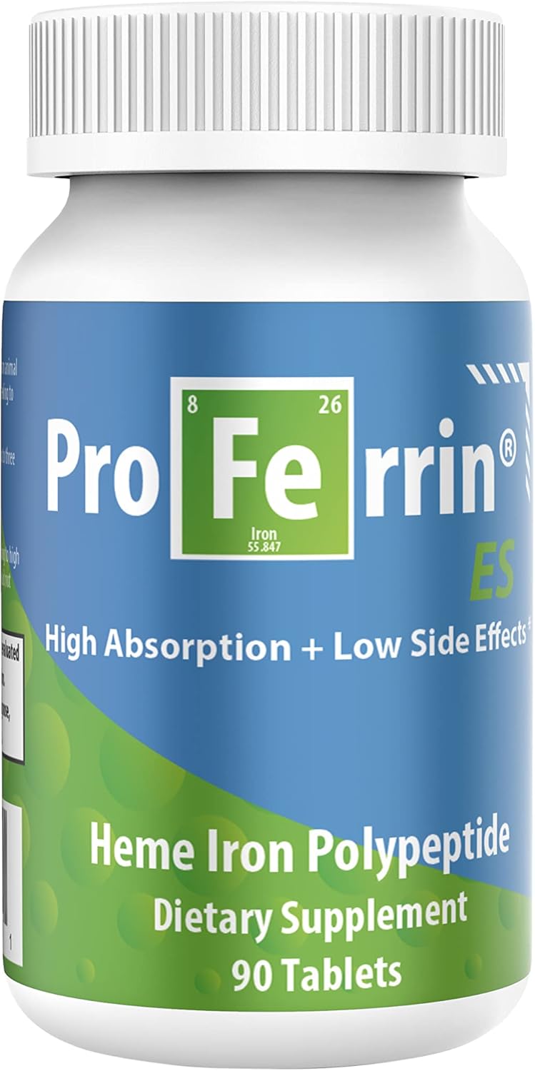 Proferrin ES- 10.5mg of high Absorbing Heme Iron Polypeptide. Made in The USA. 90 Tablets. Easy on The Gut. Not affected by Coffee, Calcium, or PPI’s.