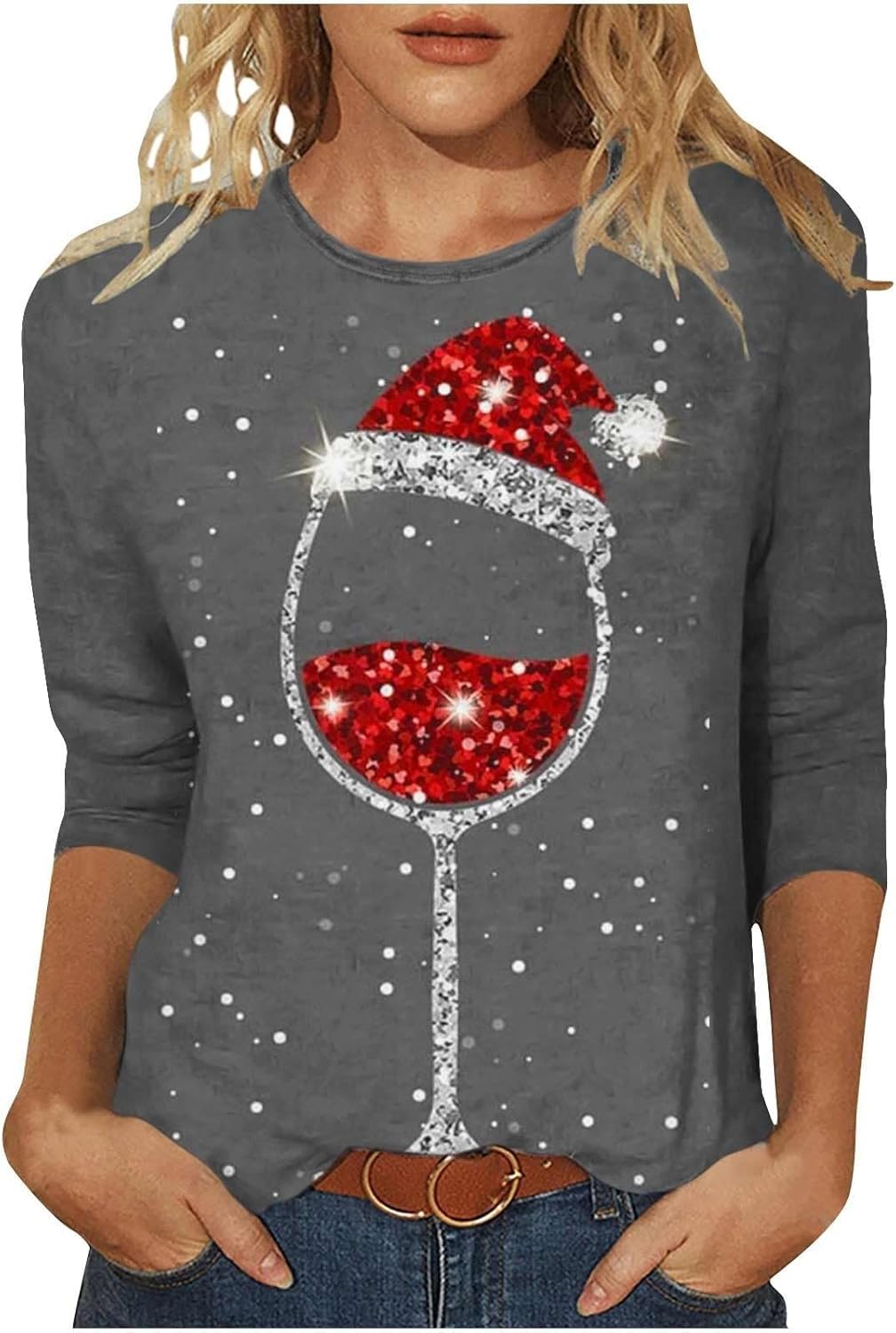 2024 Christmas Shirts for Women Casual Xmas Tree Graphic Tees Trendy 3/4 Sleeve Tops Women Fashion Holiday Outfits