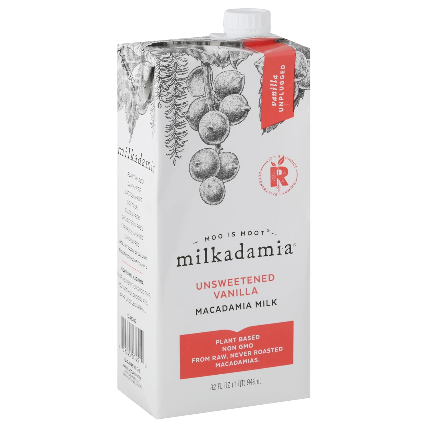 Milkadamia, Macadamia Milk Unsweetened Vanilla, 32 Fl Oz