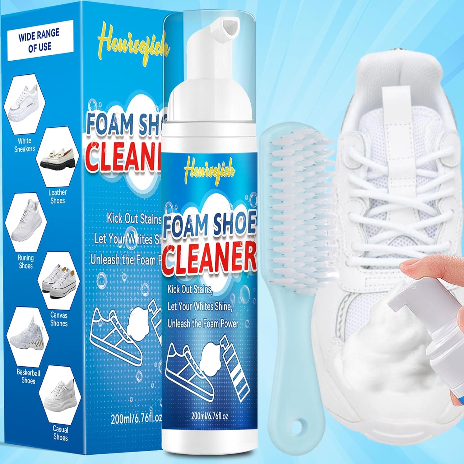 Shoe Cleaning Kit, 6.76 Oz White Shoe Cleaner with Brush and Towel, Shoe Cleaner Kit Removes Dirt and Stain, Sneaker Cleaning kit for Suede, Leather, Knit, Boots, Canvas, Fabric