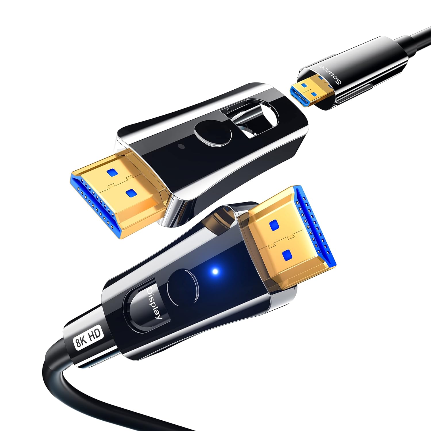 100Ft HDMI Cable Fiber Optic 8K 48Gbps, in Wall HDMI 2.1 Cord with Detachable Micro Connector, Supports 8K@60Hz 4K@120Hz Compatible with Projector, TV, PC, Monitor