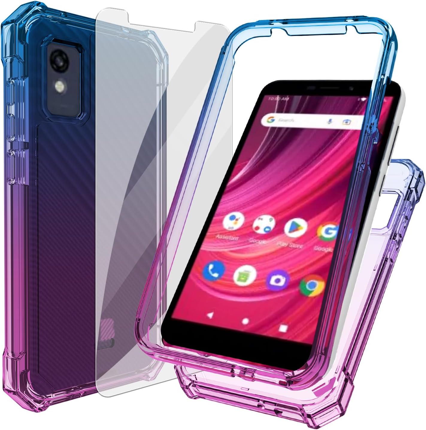 Ailiber Phone Case for Blu Studio Mini 2023, with Screen Protector, Dual Layer Protection, Shockproof Corners TPU Bumper, Slim Silicone Cover Case for Blu Studio Mini 2023-Blue Pink