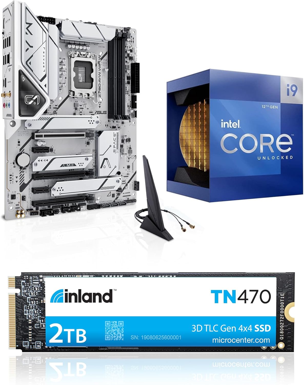 Micro Center 3 in 1 Bundle: Intel 12900K Desktop CPU+ASUS Z790 AYW WiFi White Motherboard+INLAND TN470 2TB NVMe SSD