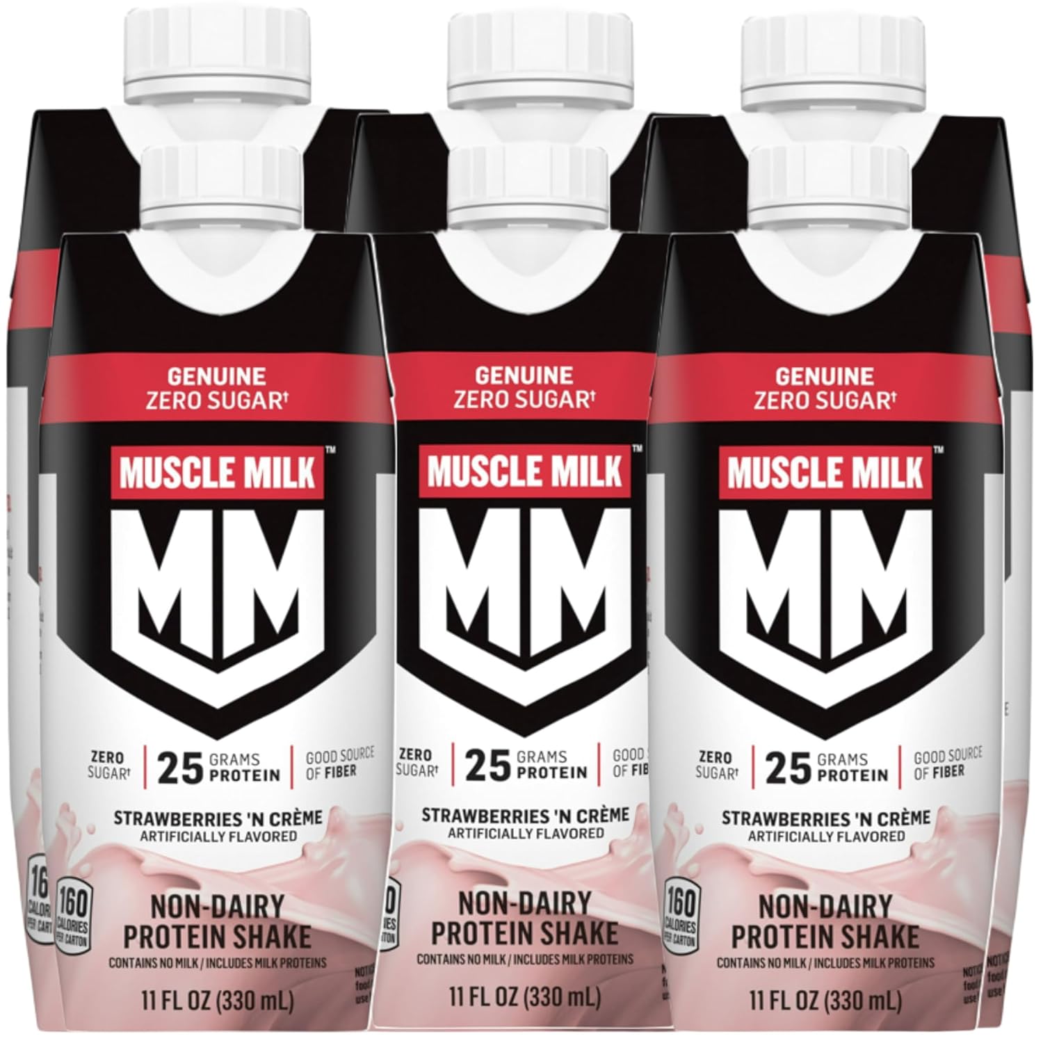 Protein Shake |Muscle Milk Protein Shake | Strawberry, Vanilla & Chocolate Flavor is Gluten Free | Non-dairy | 25g Protein, Zero Sugar, Calcium, Vitamins A, C & D, 5g Fiber, Bundled with BETRULIGHT Fridge Decal – 11 Fl Oz Carton (Pack of 6) (Strawberry)