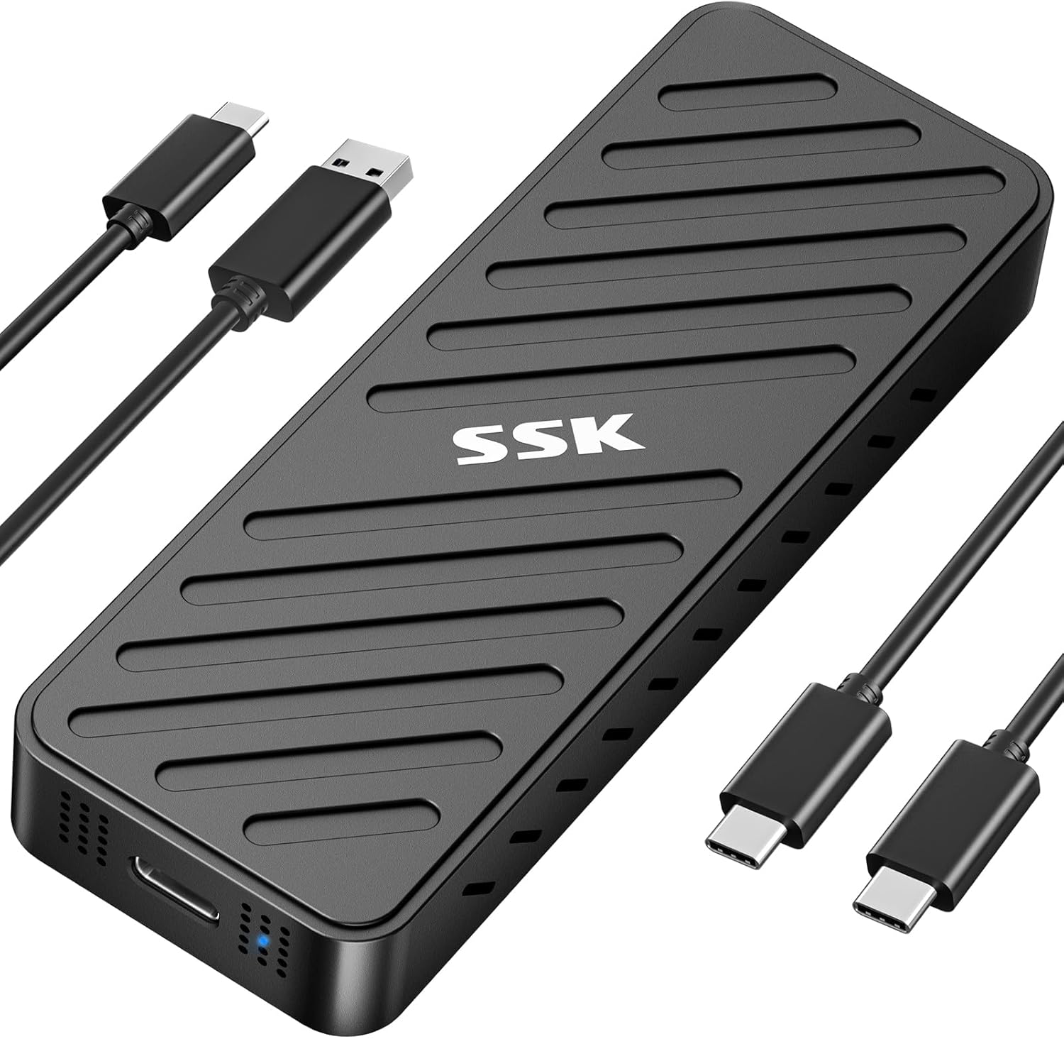 SSK NVMe SSD Enclosure, 20Gbps PCIE M.2 Enclosure SSD Case, NVMe to USB C 3.2GEN2X2, NVMe Adapter 2280/2260/2242/2230 Enclosure SSD Reader M-Key/B+M Key with LED Indicator Aluminum Alloy (Black)