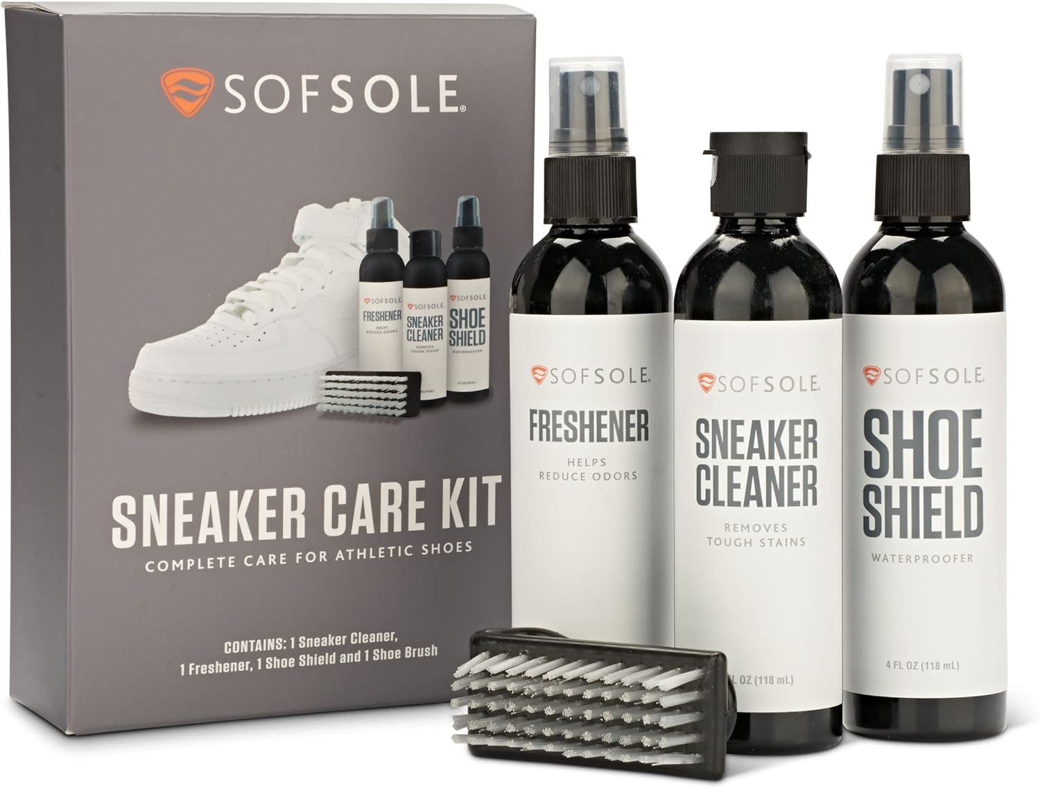 Sof Sole Sneaker Care Kit with Cleaner, Freshener, Shoe Shield and Scrub Brush