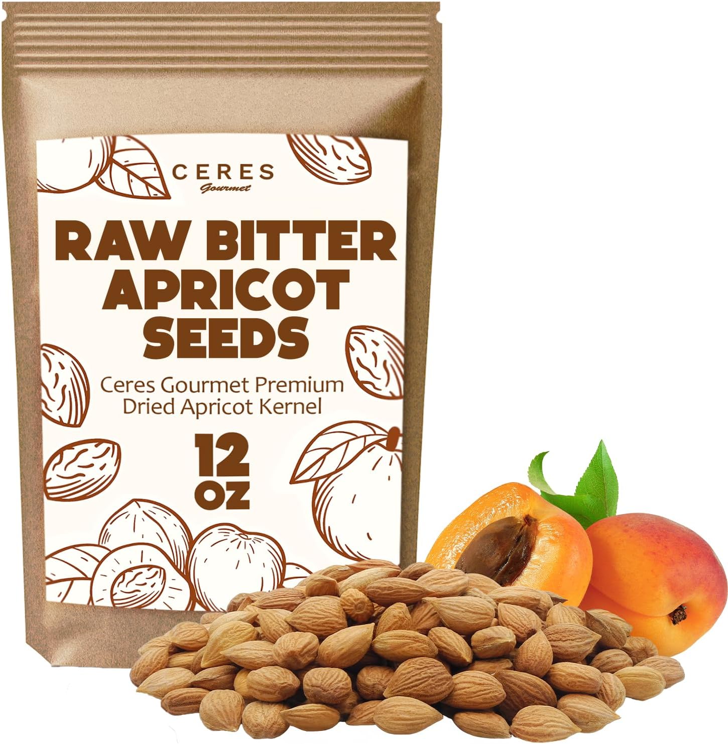 Bitter Apricot Seeds 12 oz, Raw & Bitter Organic Cruchy Apricot Kernels, 100% Natural Farm Fresh Apricot Seeds from Turkey