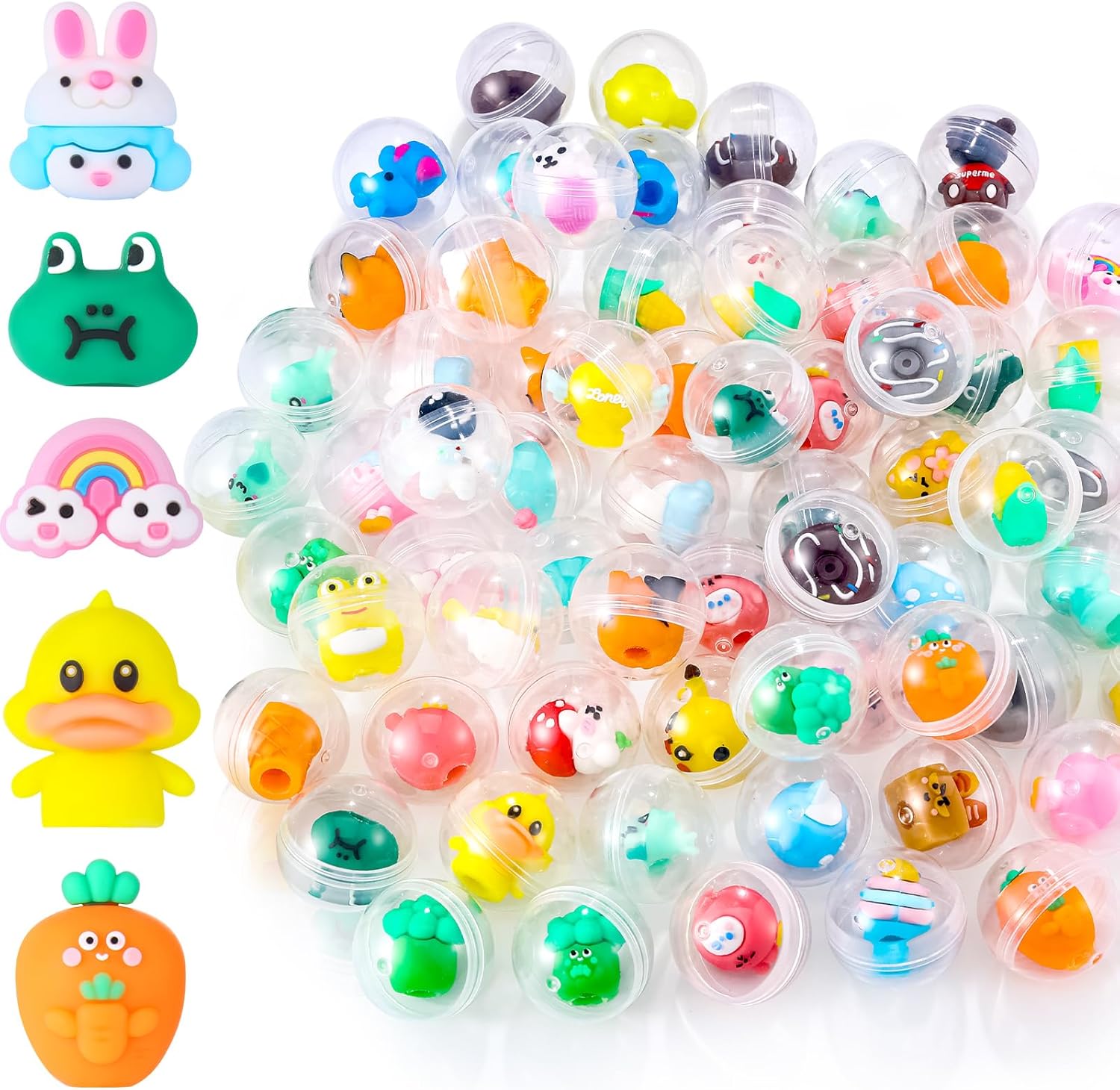 100 Pack Gumball Vending Machine Capsules with Cute Cartoon Mini Toy Small Filled Toys Capsules for Kindergarten Gift Christmas Easter Basket Stuffers Cute Egg