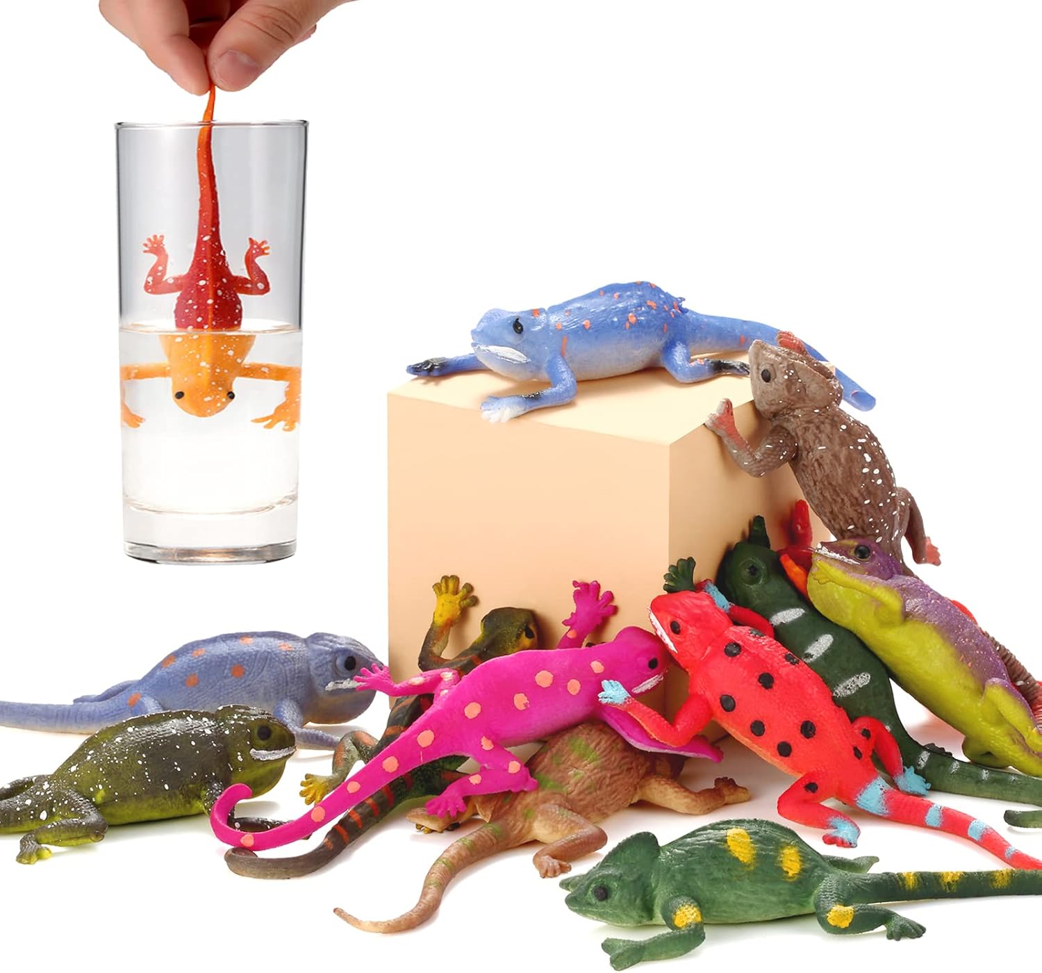 12 Pack Lizard Animal Figurines,6″ Color-Changeable and Stretchy Reptile Toy Set,for Themed Parties,Goodie Bag Fillers, Carnival Prizes