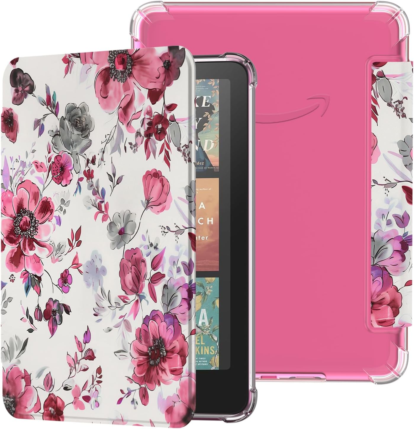 Famavala Transparent Case for 7″ Amazon Kindle Paperwhite (12th Generation, 2024 Release) and Kindle Colorsoft Signature Edition (1st Gen), Auto Wake/Sleep Clear Cover (Rose Floral)