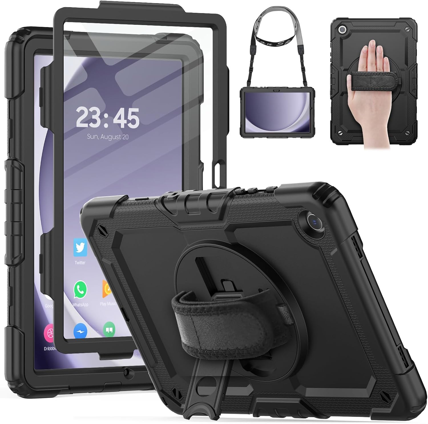 HXCASEAC Case for Samsung Galaxy Tab A9+/ A9 Plus Case 11 Inch, Protective with Screen Protector/Hand Strap/Pen Holder, Sturdy Shockproof Galaxy A9 Plus Tablet Case 2023 SM-X210/X216/X218 – Black