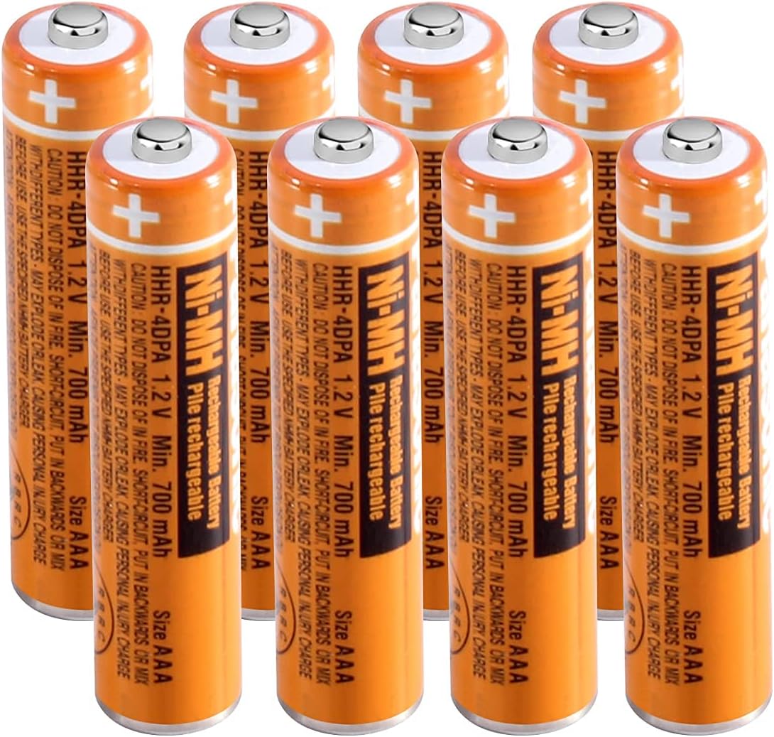 NI-MH AAA Rechargeable Battery 1.2V 700mah 8-Pack HHR-4DPA AAA Batteries for Panasonic Cordless Phones, Remote Controls, Electronics Electronics