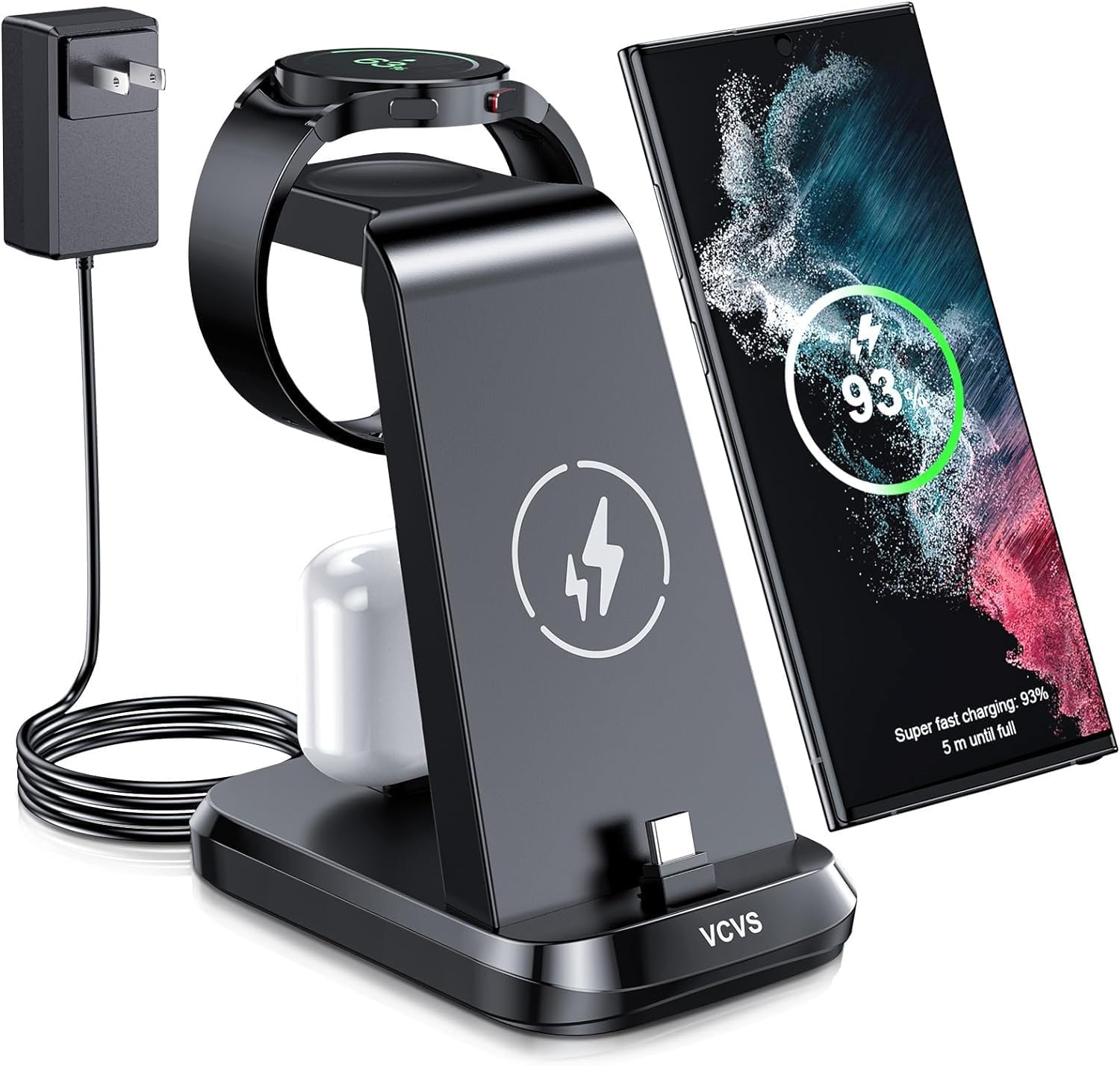 VCVS 36W USB C Super Fast Charging Station for Samsung Phones Watches Earbuds, 3 in 1 Charger for Samsung Galaxy Watch Ultra/7/6/5/4/3, Galaxy S24/S23/S22/21/20,Note20/10,Z Fold/Flip 5/4,USB-C Buds