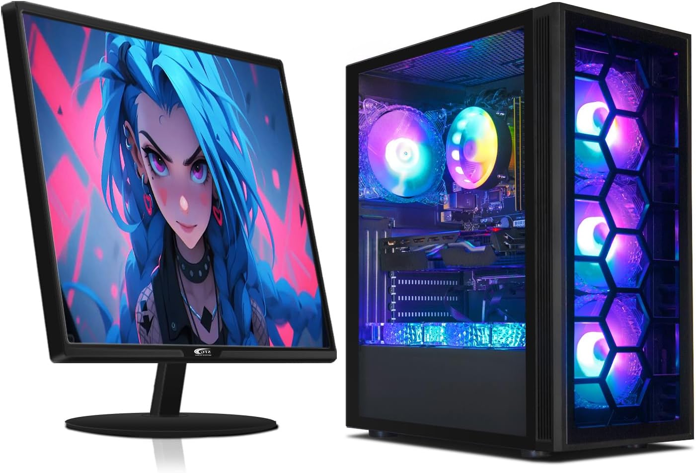 STGAubron Gaming PC Bundle with 24Inch FHD LED Monitor-Radeon RX 580 16G, AMD Ryzen 5 PRO 2400G up to 3.9G, 16G DDR4, 512G SSD, RGB Fan x6, RGB Mouse Pad, Windows 10 Home