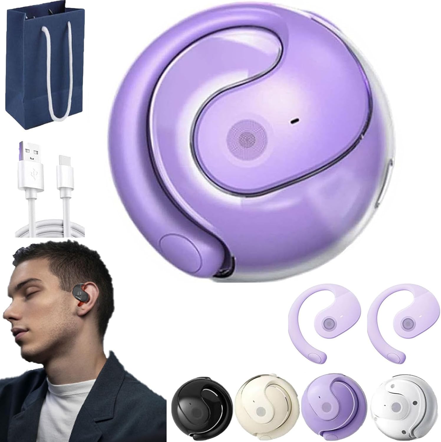 Sentdream Ear Bud,Sent Dream Ai,Sentdream Translator Earbud,Hy-T26 Pro Bluetooth Translation Earbuds,Language Translator Ear Buds,Hanging Bluetooth 5.4 Earphones,Open Ear Headset Ball (Purple)